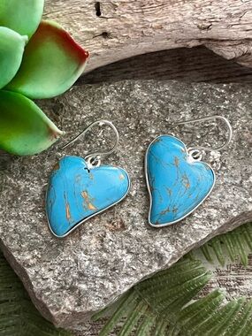 Blue Copper Turquoise Curvy Heart Sterling Silver Earrings